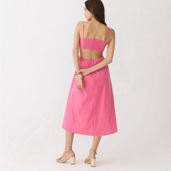 J. Crew Collection Women Bow Front Cutout Midi Dress Pink Stretch Taffeta Coquet - Picture 3 of 14